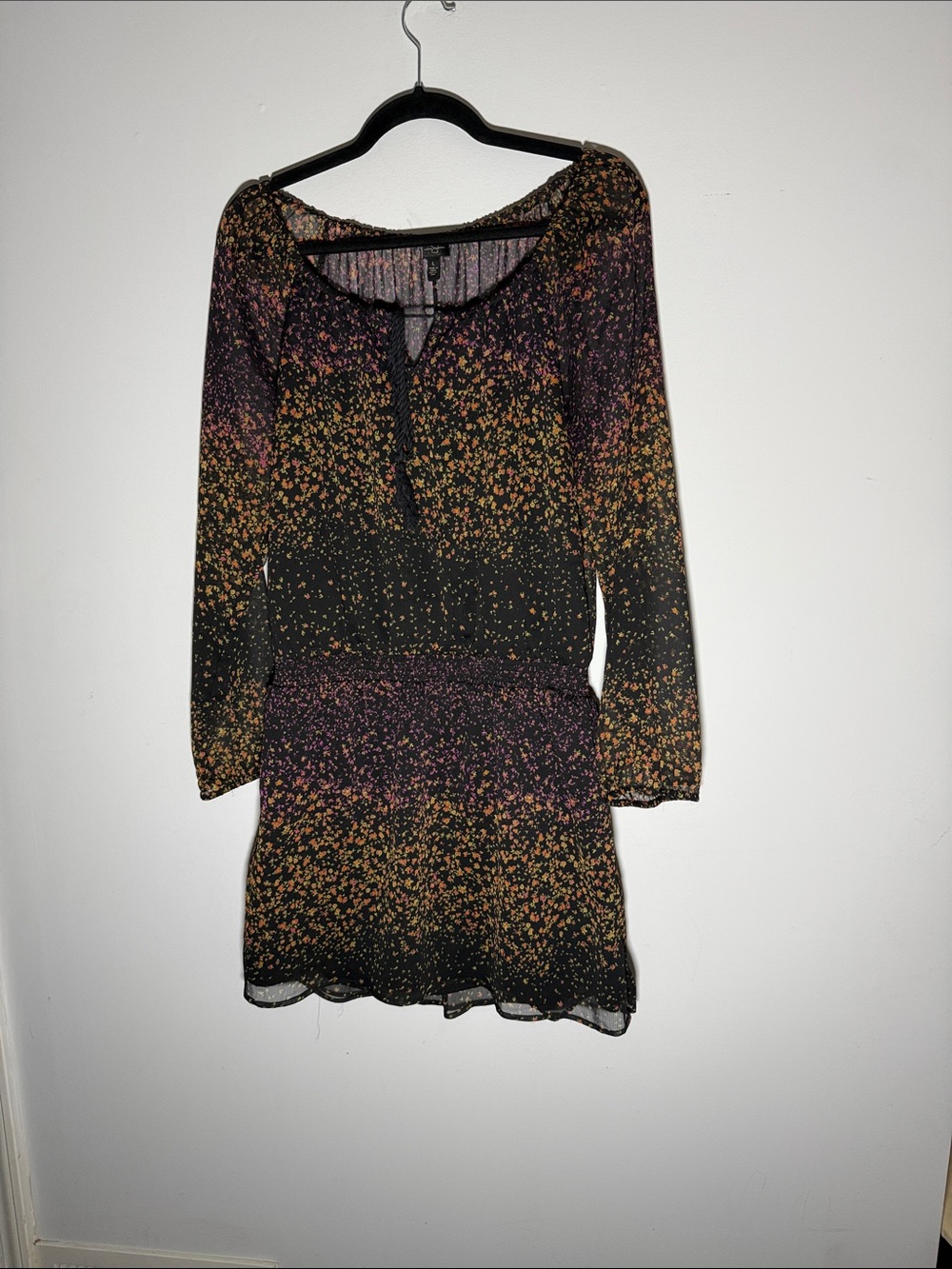 Jessica Simpson Black Floral Long-Sleeve Mini Dress